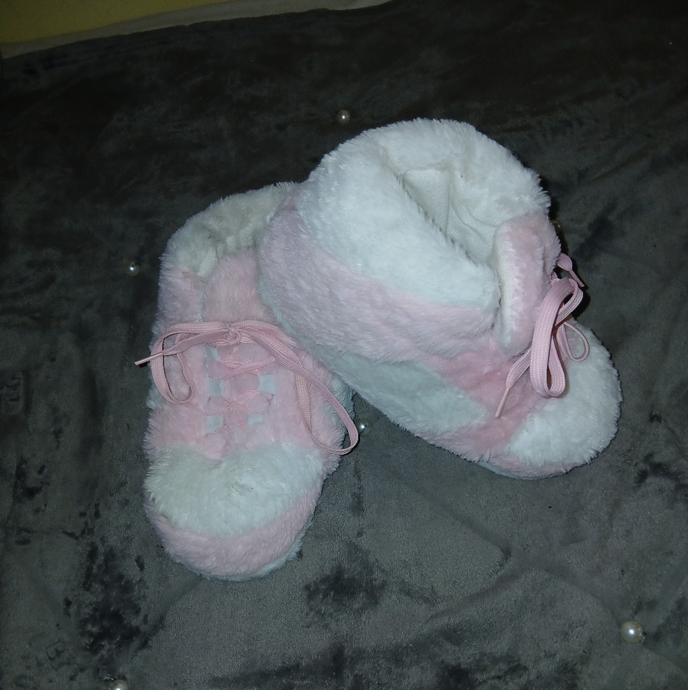 Cozy Pink and White Fuzzy Slippers